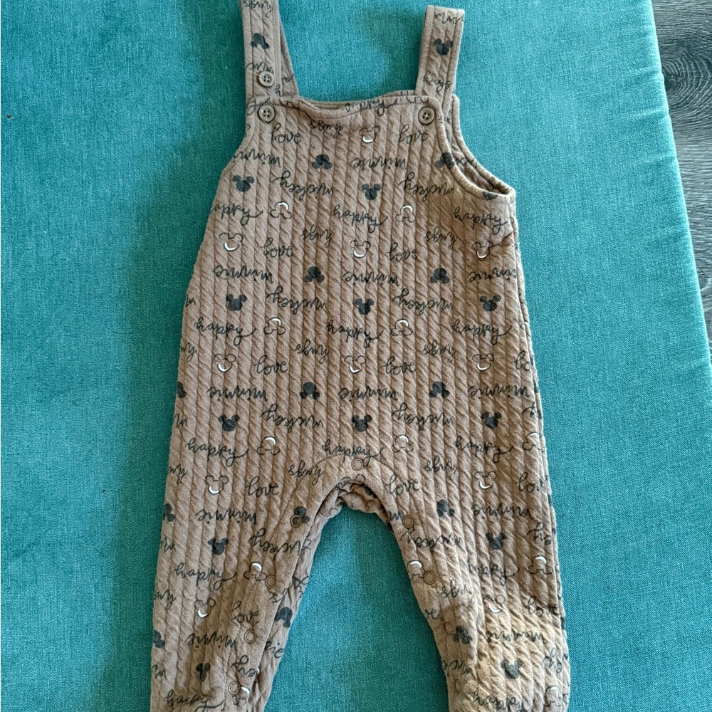 Brown Overalls with Black Mickey Mouse Print - like new